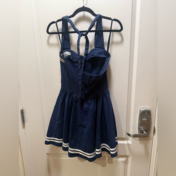 Hell Bunny Navy Motley Sailor Dress Nautical Navy Halter Dress size S - Picture 4 of 6